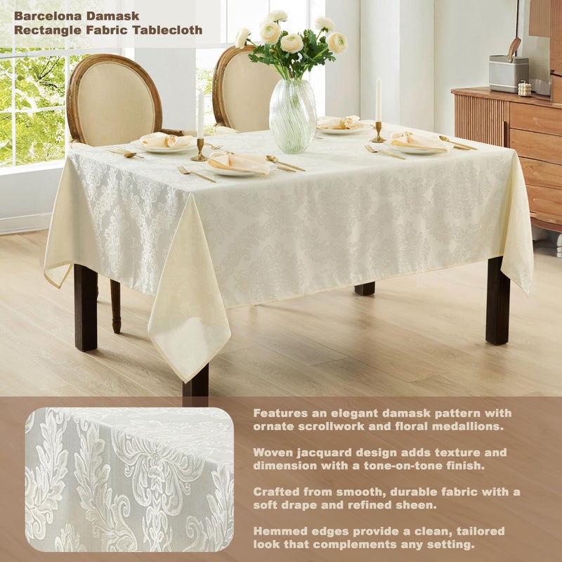 Newbridge Barcelona Luxury Damask Fabric Tablecloth, 60â€ Wide x 102â€ Rectangle, Antique White, 100% Polyester, No Iron, Soil Resistant Dining Room, Party and Banquet Table Cover - Image 2